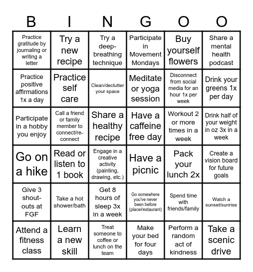 Mental Health Matters Bingo Card