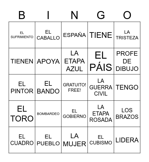 PICASSO Bingo Card