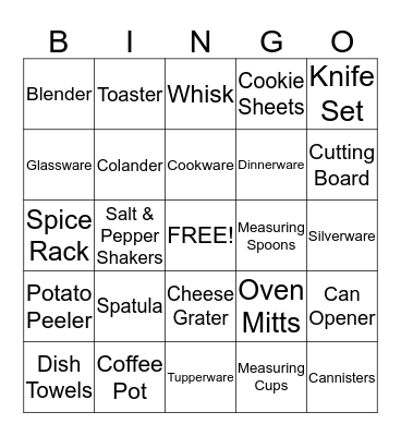 Bridal Shower Bingo Card