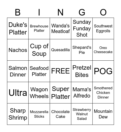 Dukes Brewhouse BINGO Card