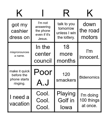Kirk Bingo Card