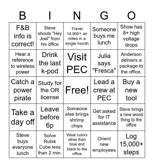 Edlen Office Bingo Card