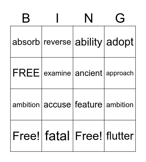 Vocabulary Bingo Card