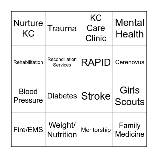 Community Health Block Party Bingo Card