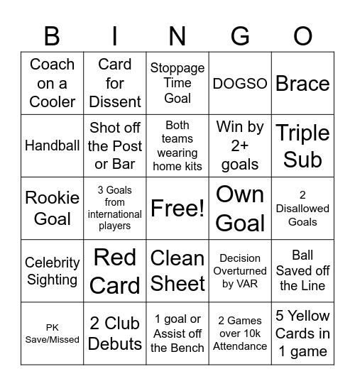 NWSL Week 5 Bingo Card