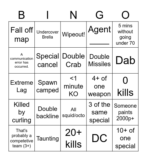 splatoon 3 anarchy bingo Card