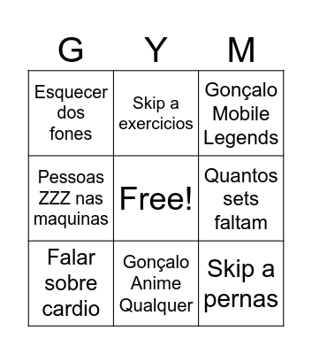 Gym Bingo Card