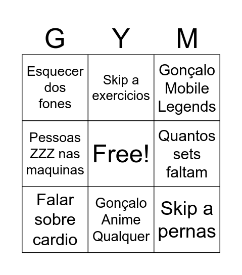 Gym Bingo Card