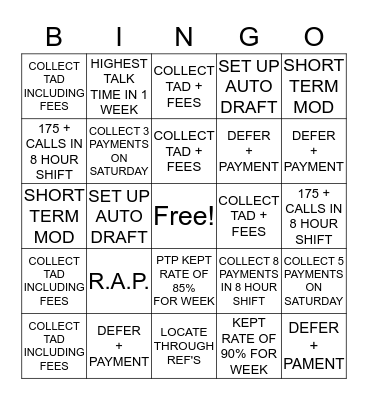 AMAC CUSTOMER SERVICE DEPT. Bingo Card