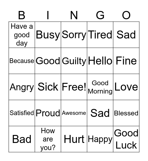 Emotions and Greetings Bingo Card