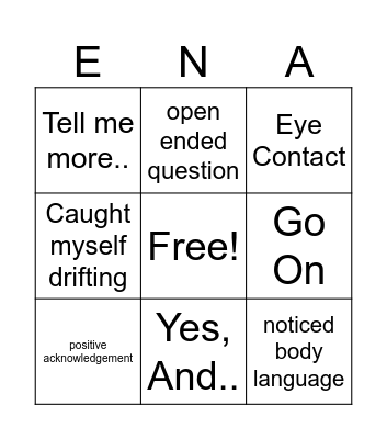 Active Listening Bingo Card