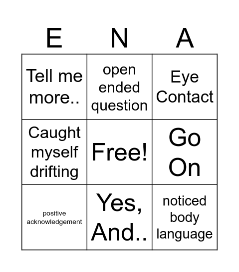 Active Listening Bingo Card