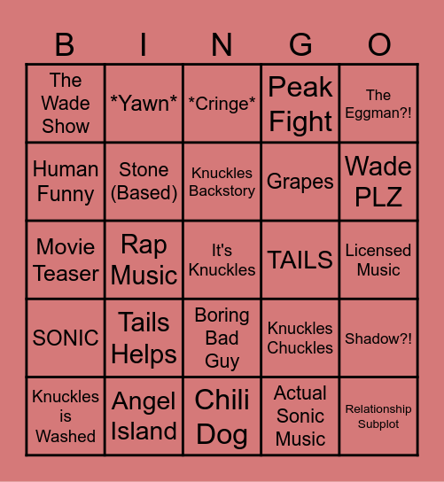Knuckles Show Bingo!!! Bingo Card