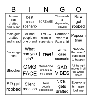 WWE DRAFT Bingo Card