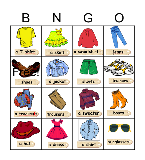 CLOTHES Bingo Card