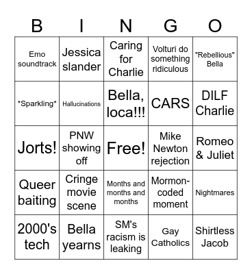 New Moon Bingo Card
