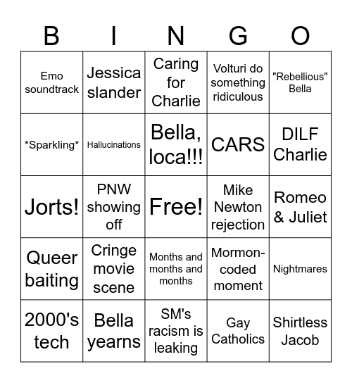 New Moon Bingo Card