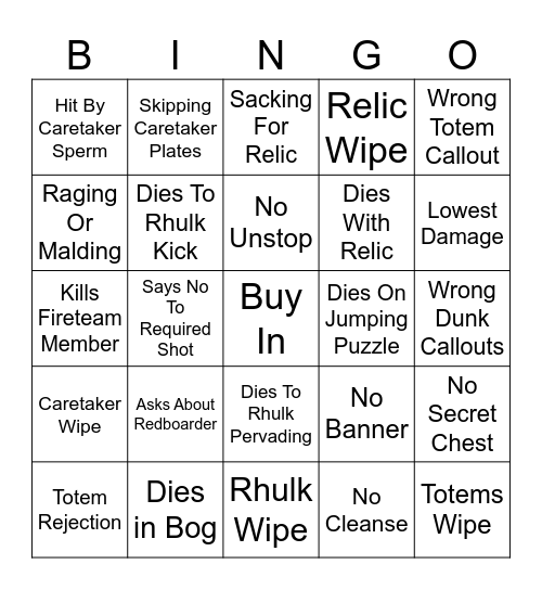 Stay Sus Vow Bingo Card