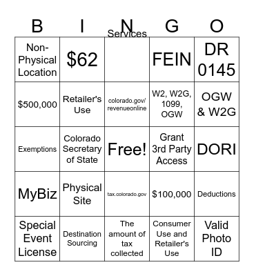 Major Tax Bingo Card