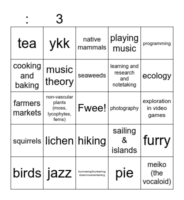 meee Bingo Card