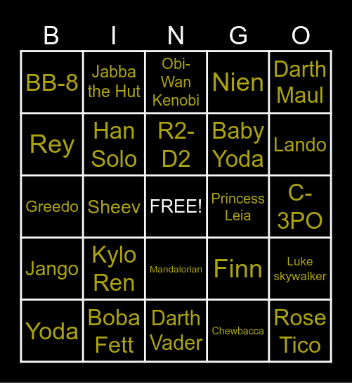 STARWARS CHARACTERS Bingo Card