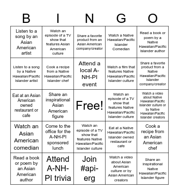 A-NH-PI Heritage Month Bingo Card
