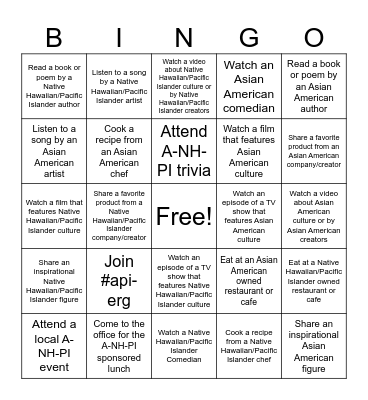 A-NH-PI Heritage Month Bingo Card