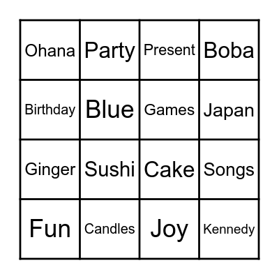 Kennedy's Birthday Bingo Card