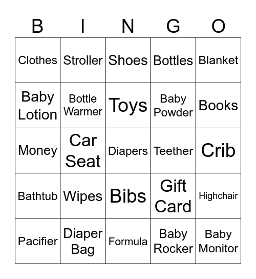 Baby Gift Bingo Card