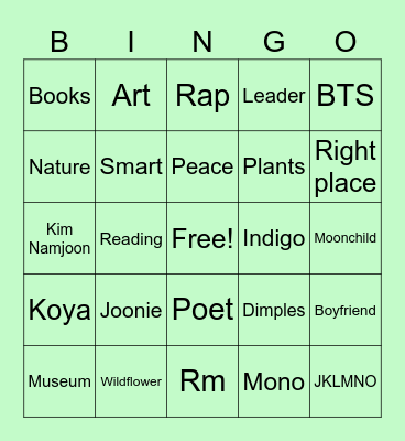 Namjooning 🌳🚴🏾‍♀️🌳 Bingo Card