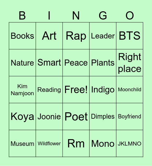 Namjooning 🌳🚴🏾‍♀️🌳 Bingo Card