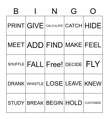 REGULAR & IRREGULAR VERBS Bingo Card