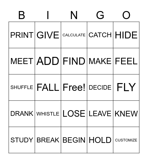 REGULAR & IRREGULAR VERBS Bingo Card