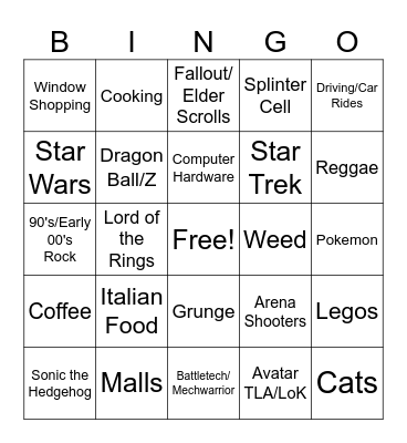 How many interests/likes do you have in common with Nic? Bingo Card