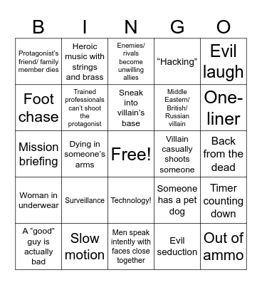 90s Action Movie Bingo Card