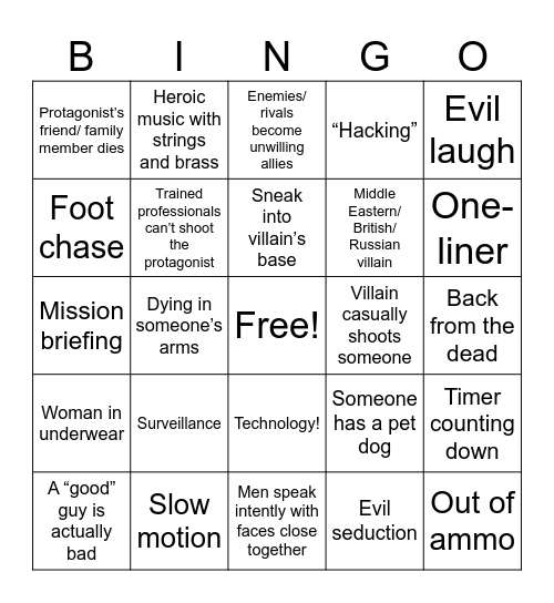 90s Action Movie Bingo Card