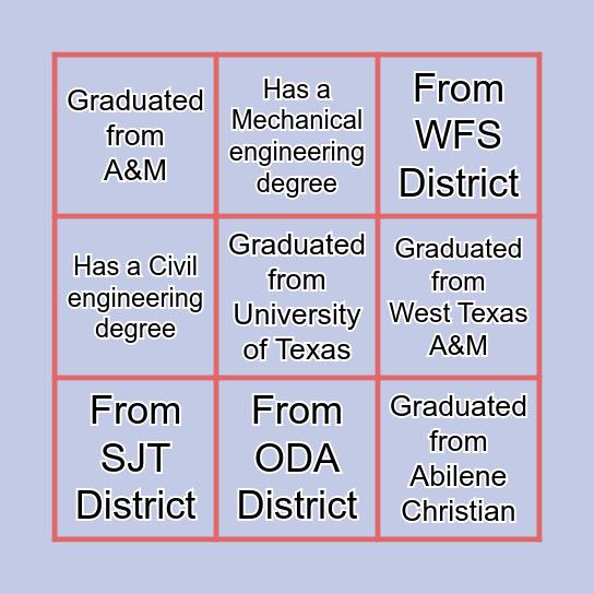 TxDOT BINGO Card