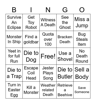 Lethal Company Bingo Card