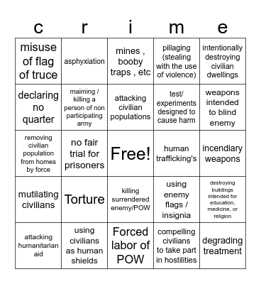war crime Bingo Card
