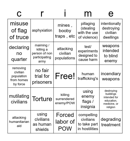 war crime Bingo Card