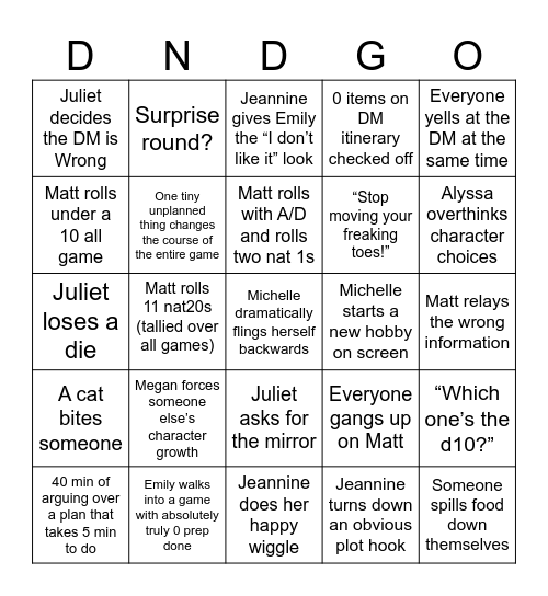 DND Bingo Card