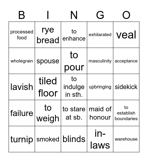 Vocabulary revision Bingo Card