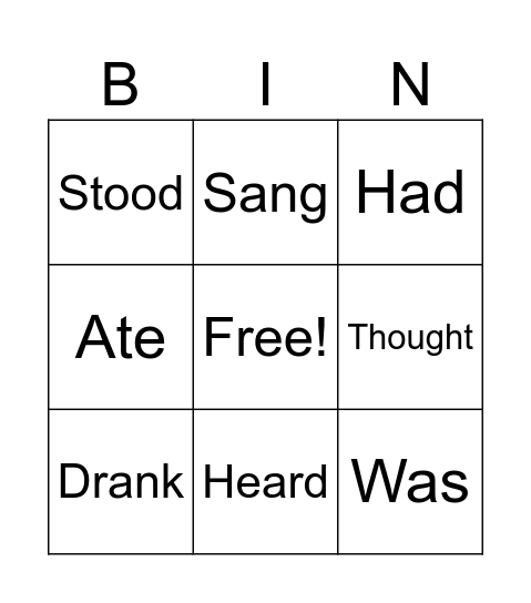 Verbs Bingo Card