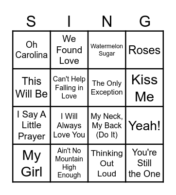 Caroline's Bachelorette Sing-O! Bingo Card