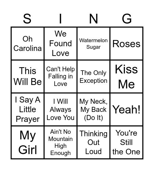 Caroline's Bachelorette Sing-O! Bingo Card