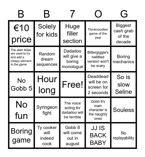 Gobb 7 bingo Card