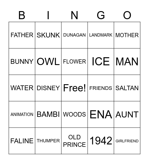 BAMBI Bingo Card