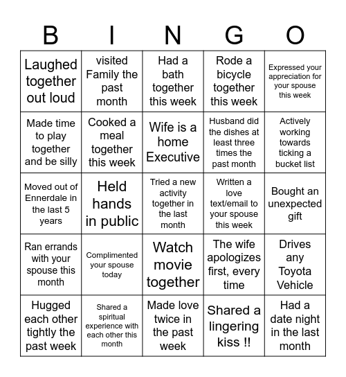 Couples Bingo Card