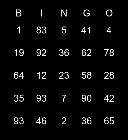 Number Bingo 1-100 Bingo Card