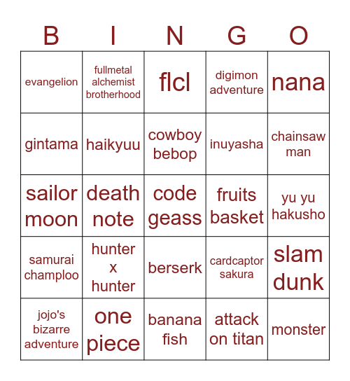 Untitled Bingo Card